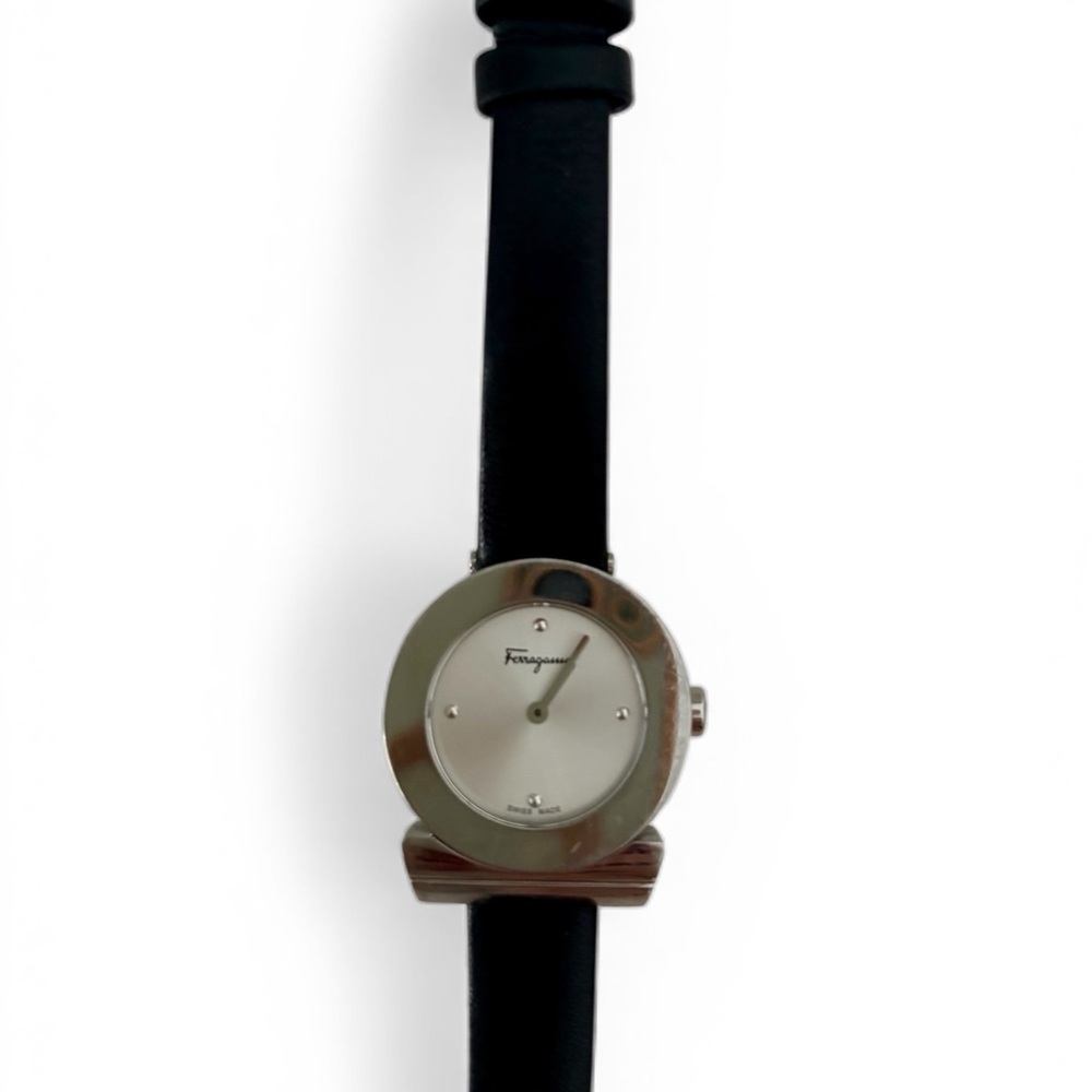 Salvatore Ferragamo Silver Dial Black Strap Watch. Authentic.